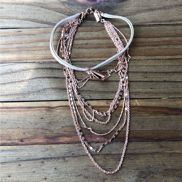 34- White House Black Market Faux Leather Rose Gold Tiered Drop Choker! NWOT - Picture 8 of 8
